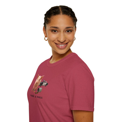 Unisex Softstyle Police Silly T-Shirt 'Made a Mess' - Fun & Quirky Graphic Tee