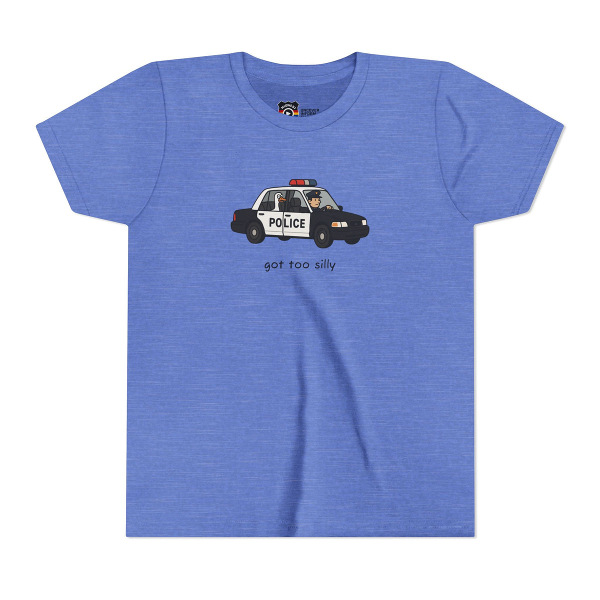 Youth Short Sleeve Tee Funny Police Car, 'Got Too Silly'