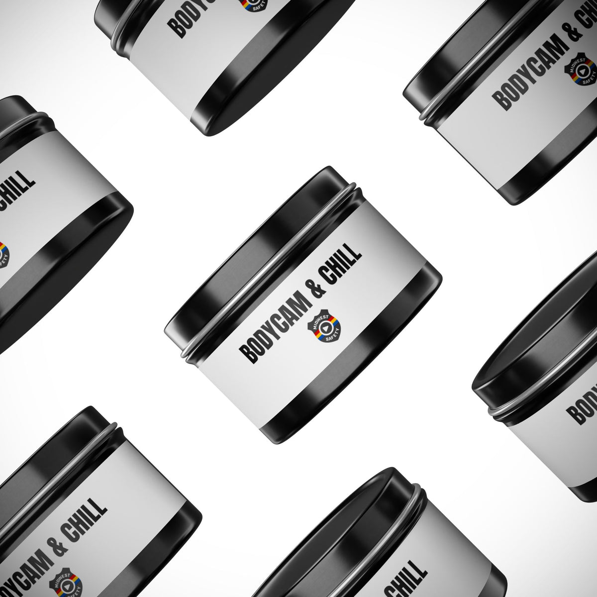 Tin Candle — "Bodycam & Chill", Scented Tin Candle (Midwest Safety Logo Design)