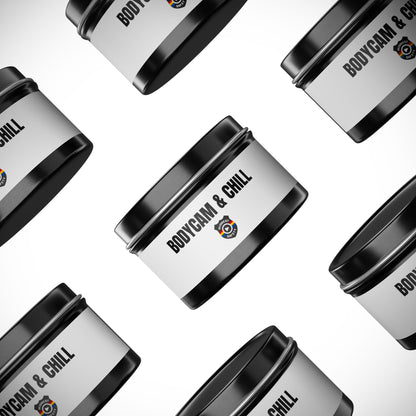 Tin Candle — "Bodycam & Chill", Scented Tin Candle (Midwest Safety Logo Design)