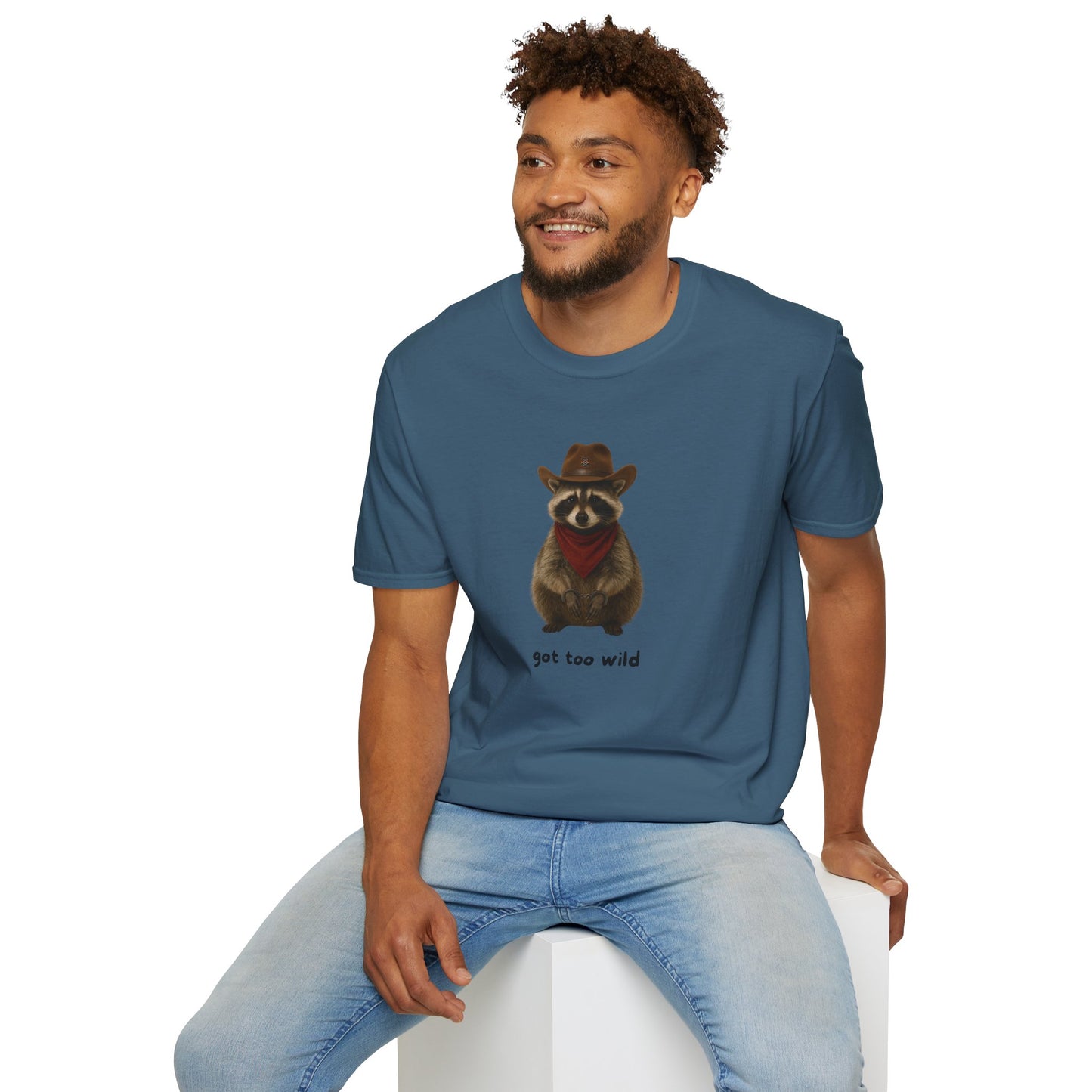 Got Too Wild Raccoon Cowboy Unisex Softstyle T-Shirt