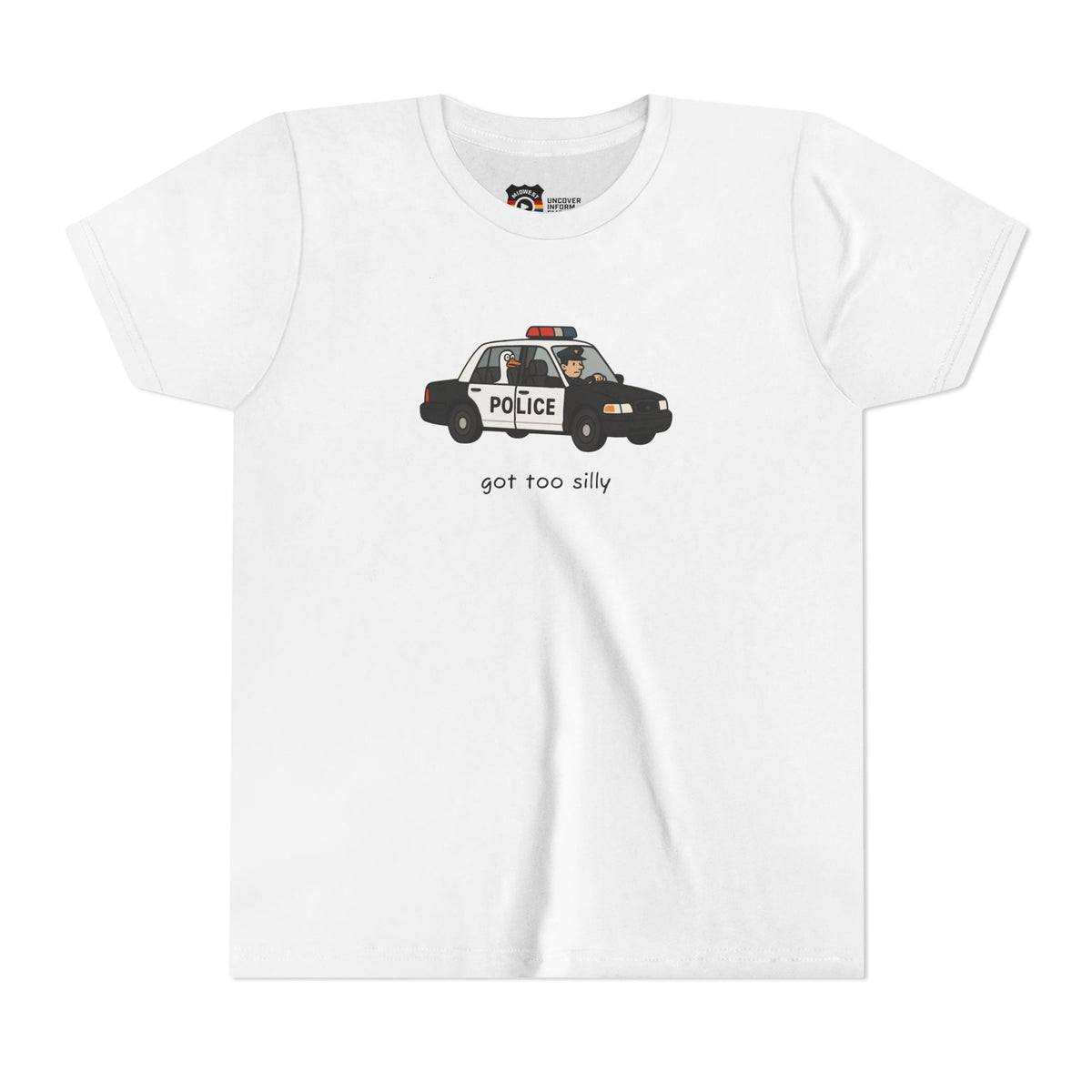 Youth Short Sleeve Tee Funny Police Car, 'Got Too Silly'