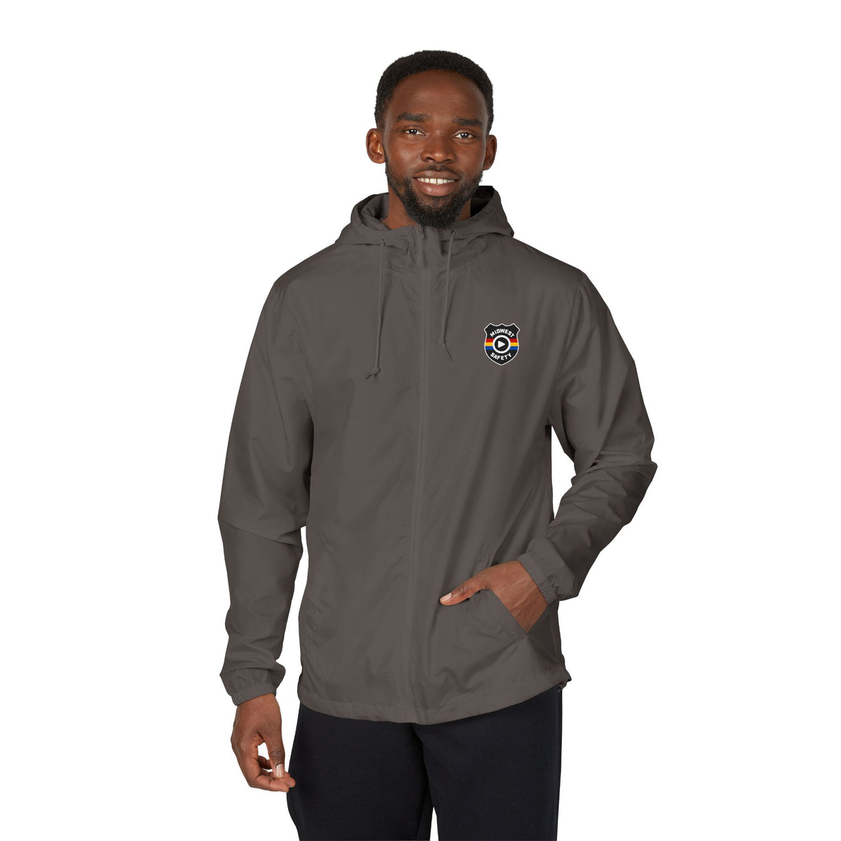 Midwest Safety Logo Windbreaker Jacket — Minimal Full-Zip Hooded Jacket