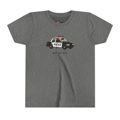 Youth Short Sleeve Tee Funny Police Car, 'Got Too Silly'