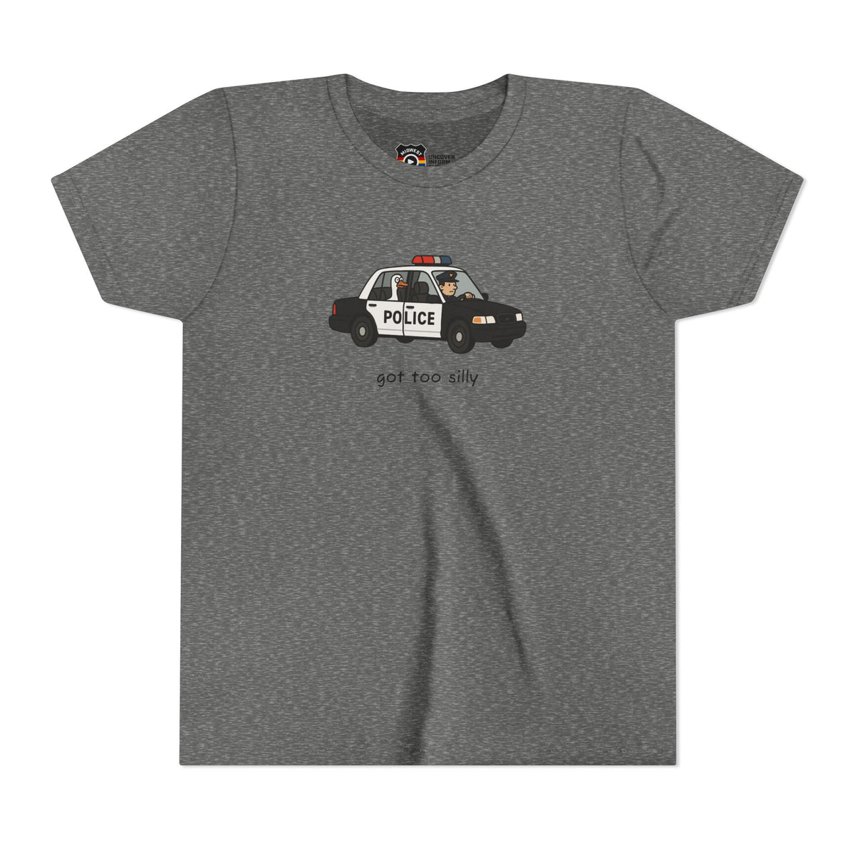 Youth Short Sleeve Tee Funny Police Car, 'Got Too Silly'