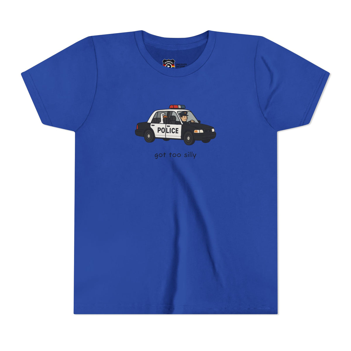 Youth Short Sleeve Tee Funny Police Car, 'Got Too Silly'