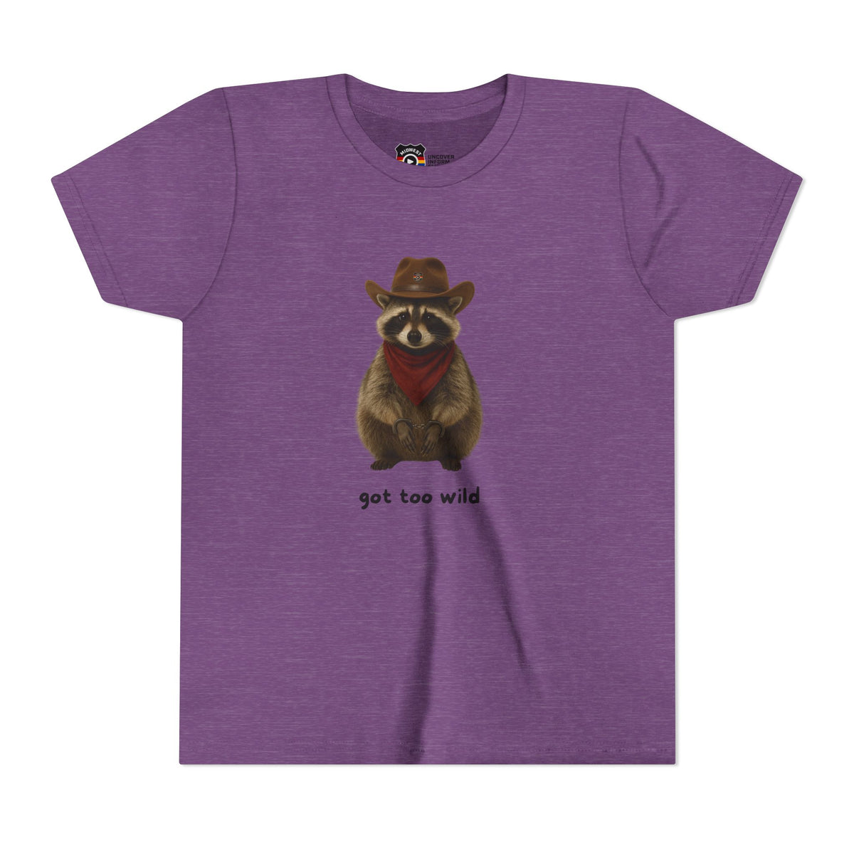 Youth Short Sleeve Tee 'Got Too Wild' Rebel the Raccoon