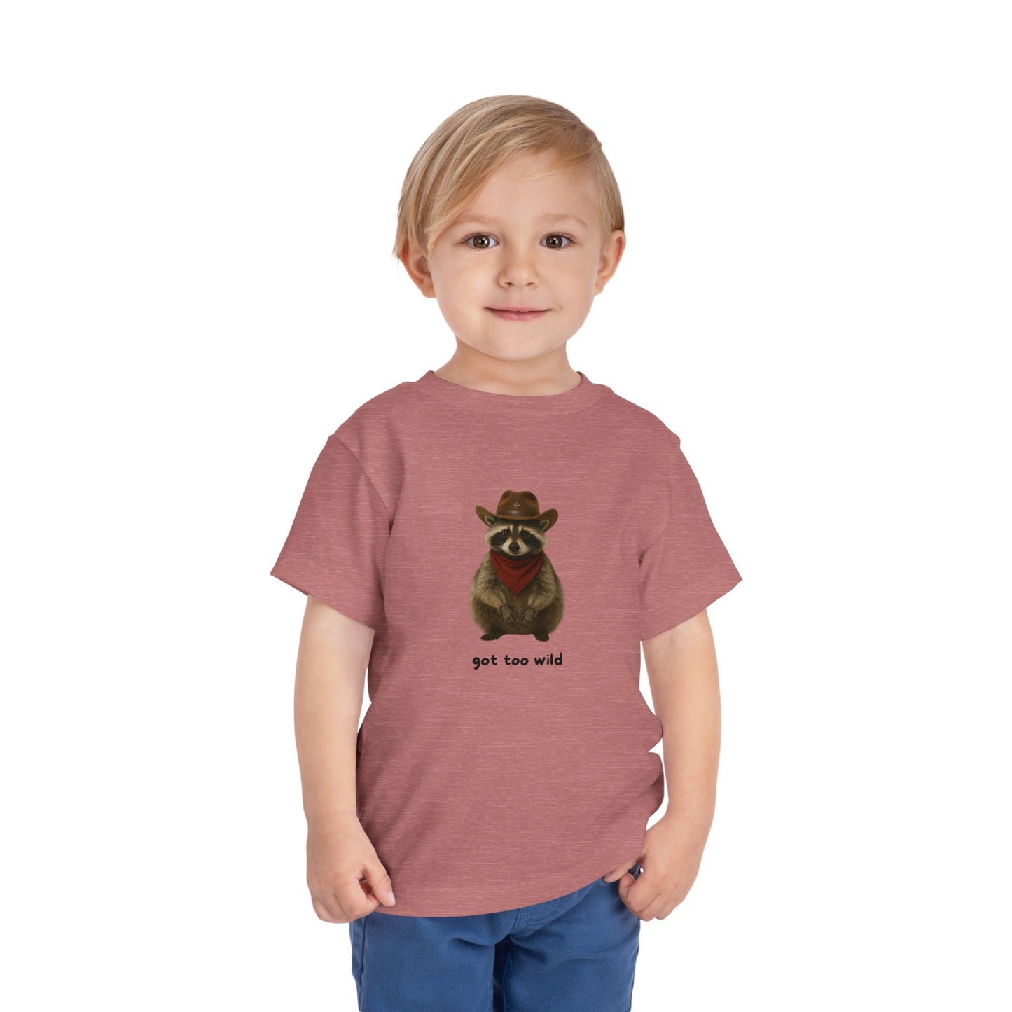 "Got Too Wild" Adorable Toddler T-Shirt with Cowboy Raccoon - "Got Too Wild" Design