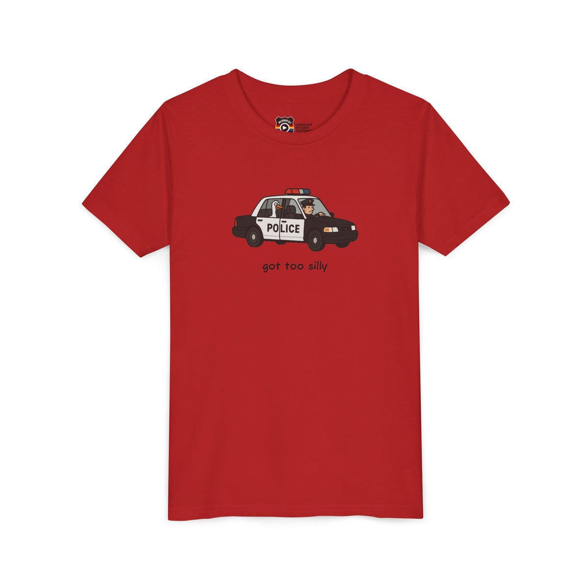 Youth Short Sleeve Tee Funny Police Car, 'Got Too Silly'