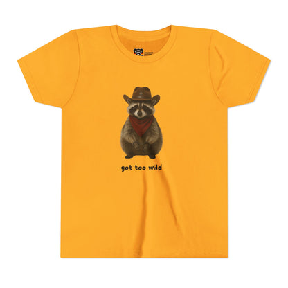 Youth Short Sleeve Tee 'Got Too Wild' Rebel the Raccoon