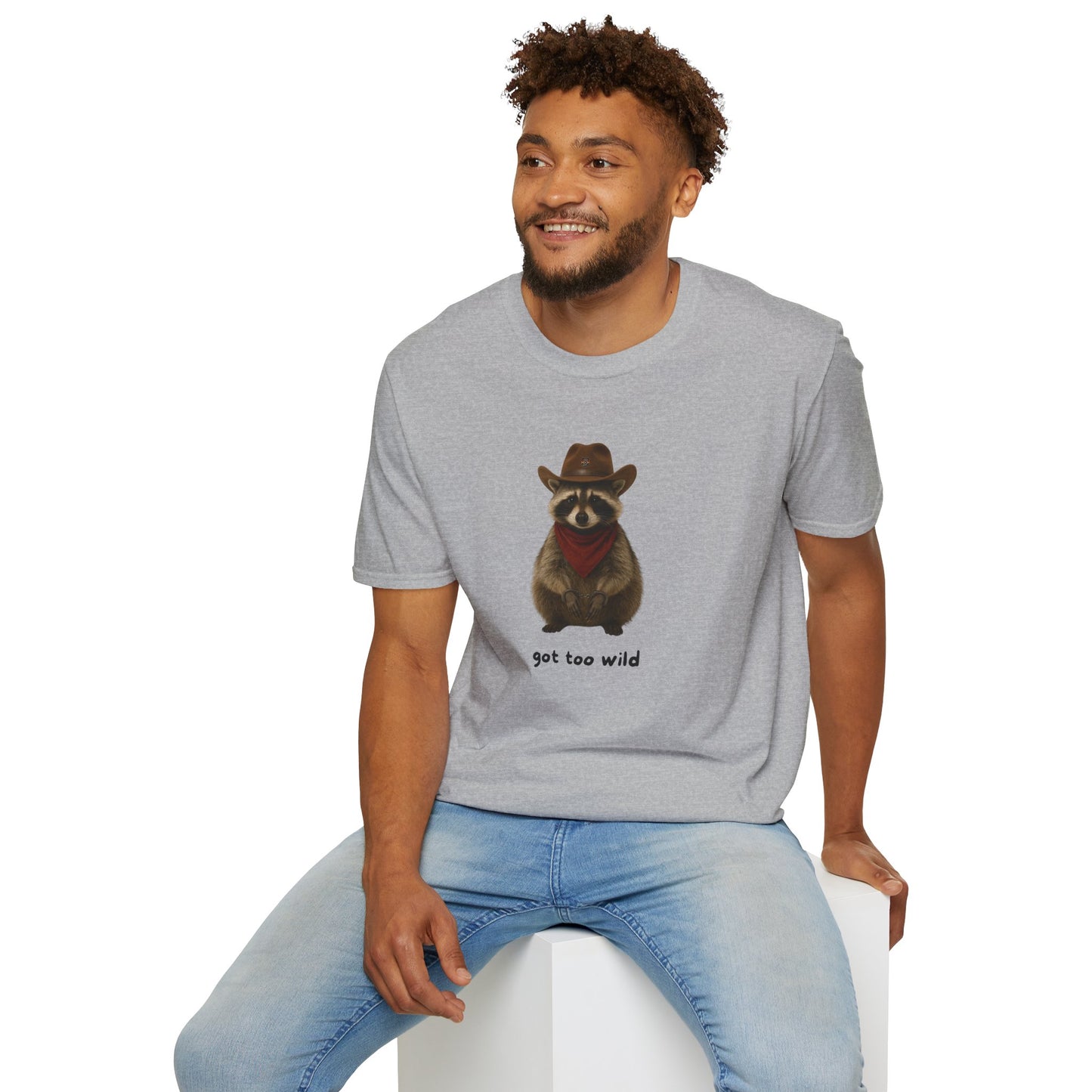Got Too Wild Raccoon Cowboy Unisex Softstyle T-Shirt