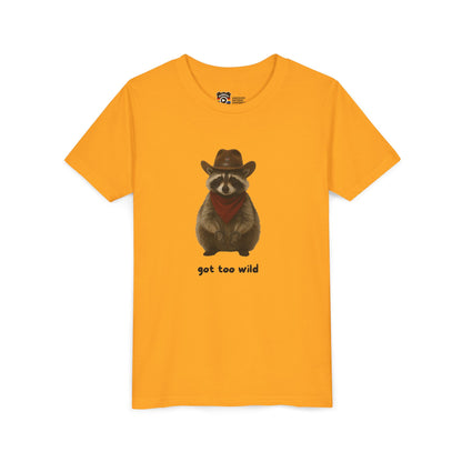 Youth Short Sleeve Tee 'Got Too Wild' Rebel the Raccoon