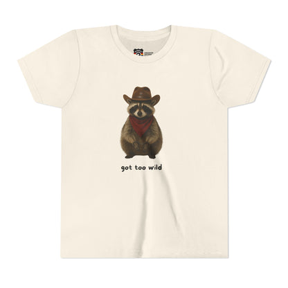 Youth Short Sleeve Tee 'Got Too Wild' Rebel the Raccoon