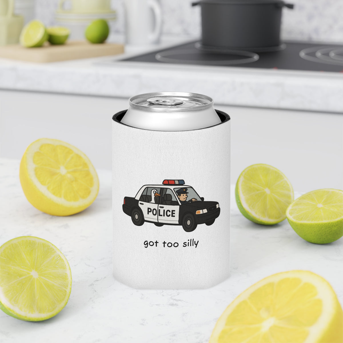 Can Cooler — "Got Too Silly" Police Car Novelty Can Cooler