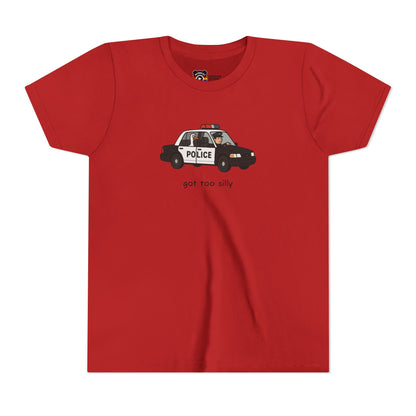Youth Short Sleeve Tee Funny Police Car, 'Got Too Silly'