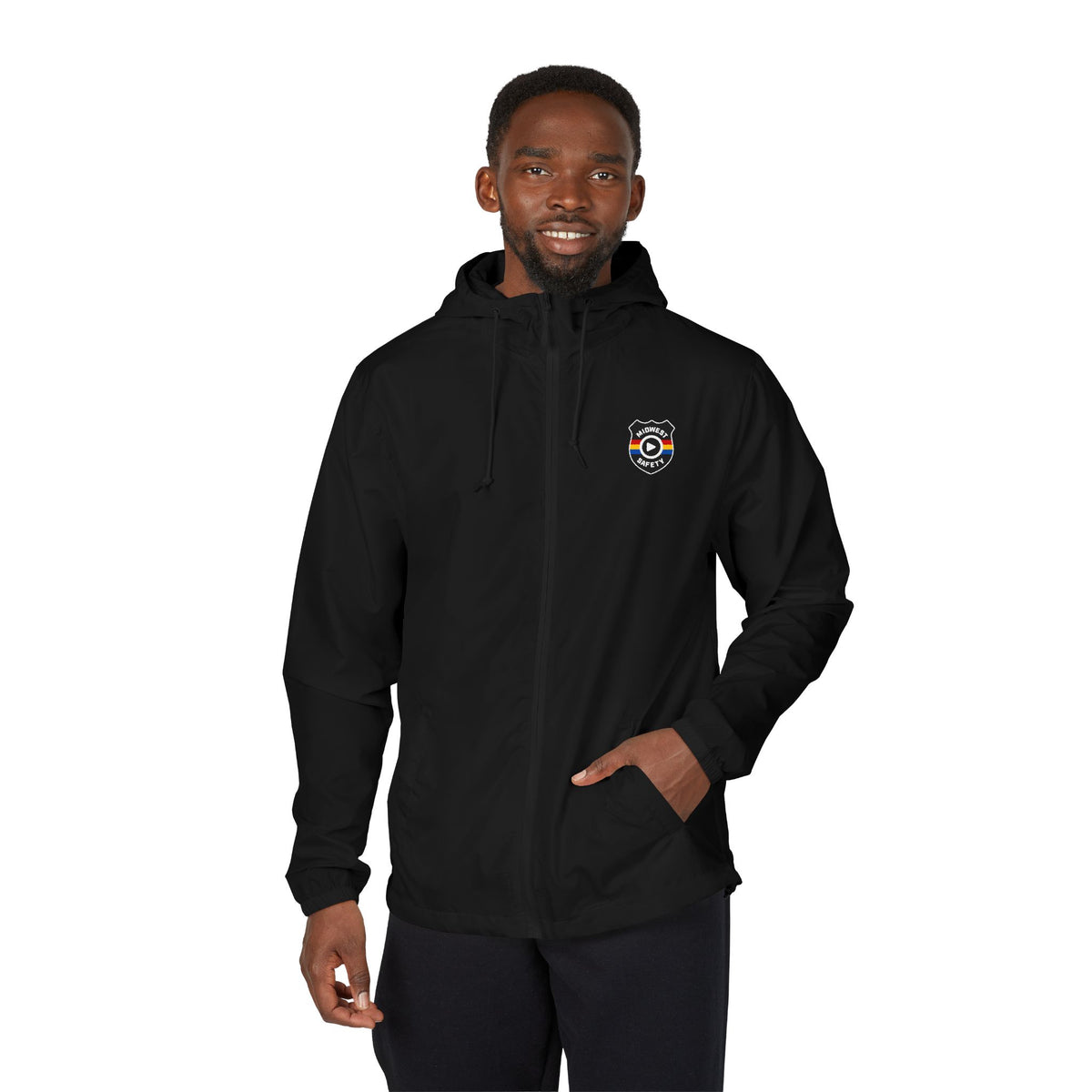 Midwest Safety Logo Windbreaker Jacket — Minimal Full-Zip Hooded Jacket