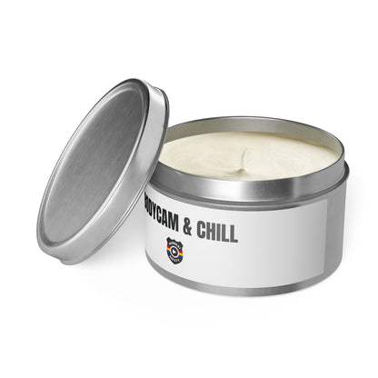 Tin Candle — "Bodycam & Chill", Scented Tin Candle (Midwest Safety Logo Design)