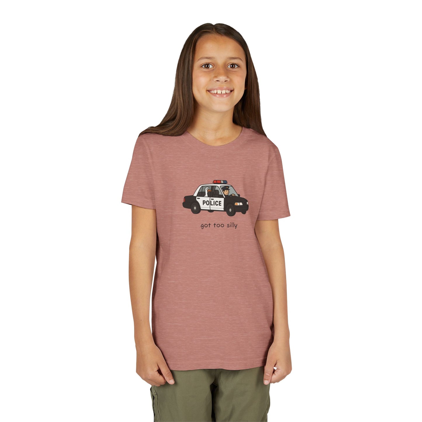 Youth Short Sleeve Tee Funny Police Car, 'Got Too Silly'