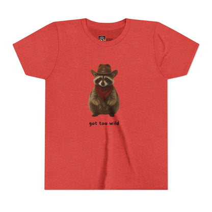 Youth Short Sleeve Tee 'Got Too Wild' Rebel the Raccoon