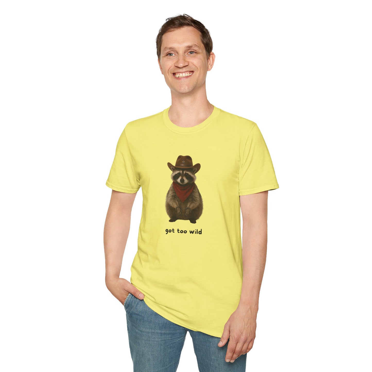 Got Too Wild Raccoon Cowboy Unisex Softstyle T-Shirt