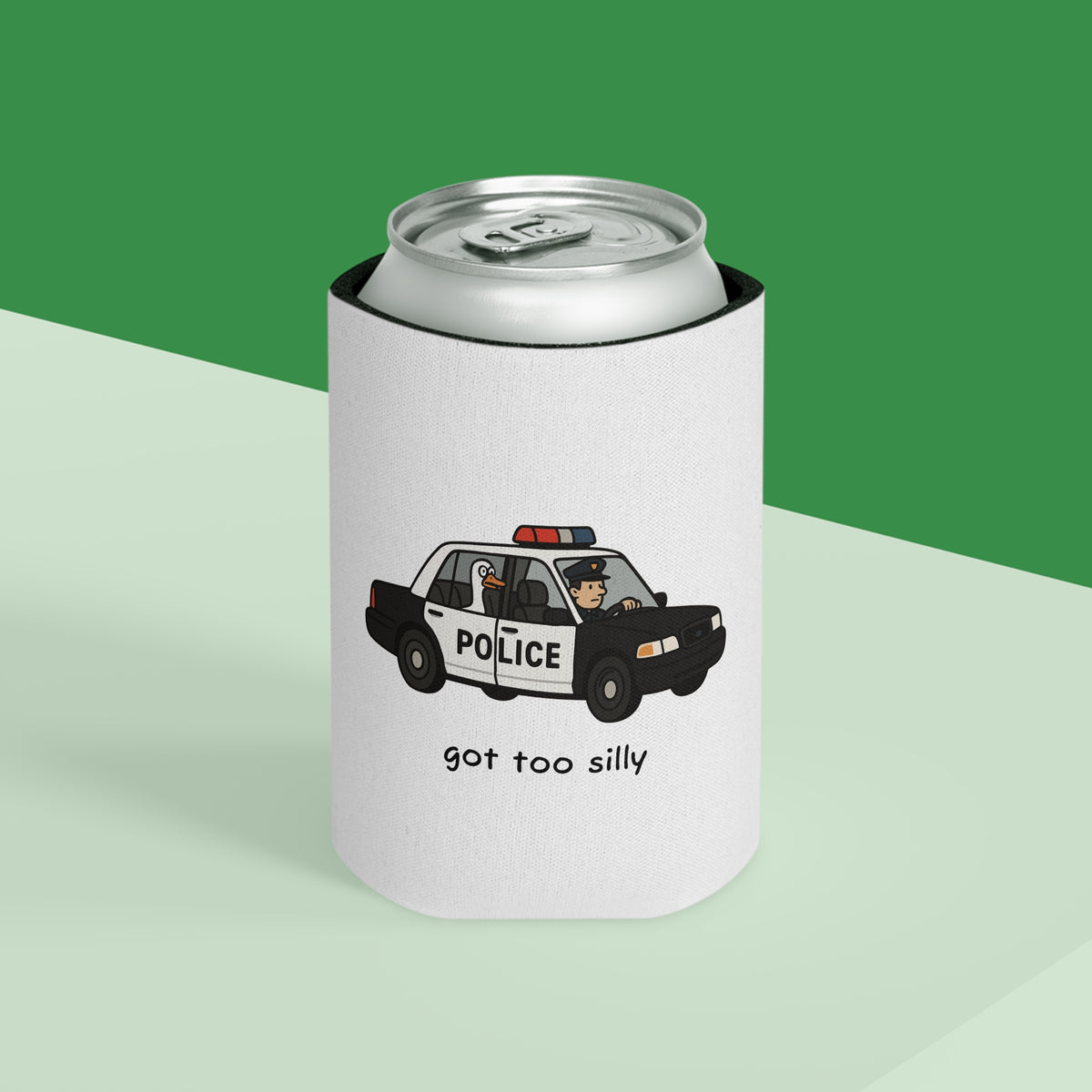 Can Cooler — "Got Too Silly" Police Car Novelty Can Cooler