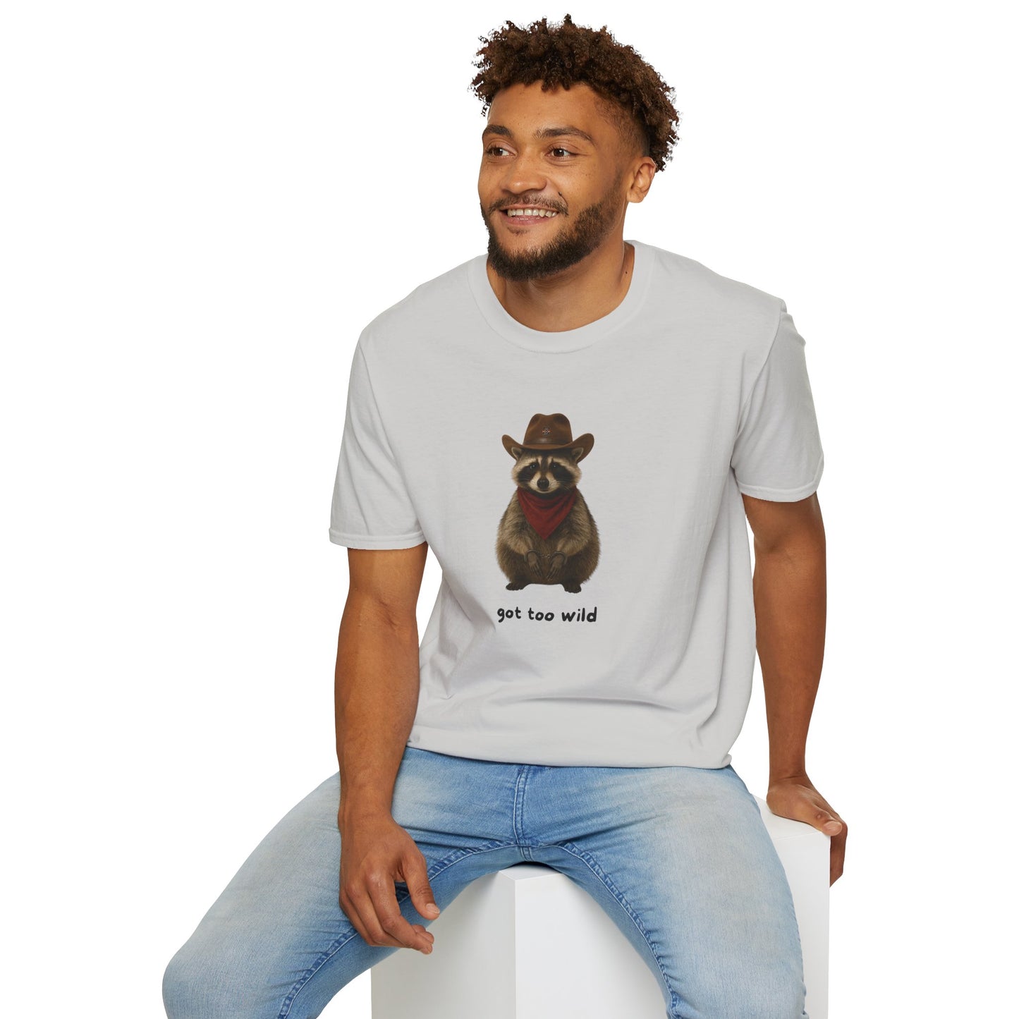 Got Too Wild Raccoon Cowboy Unisex Softstyle T-Shirt