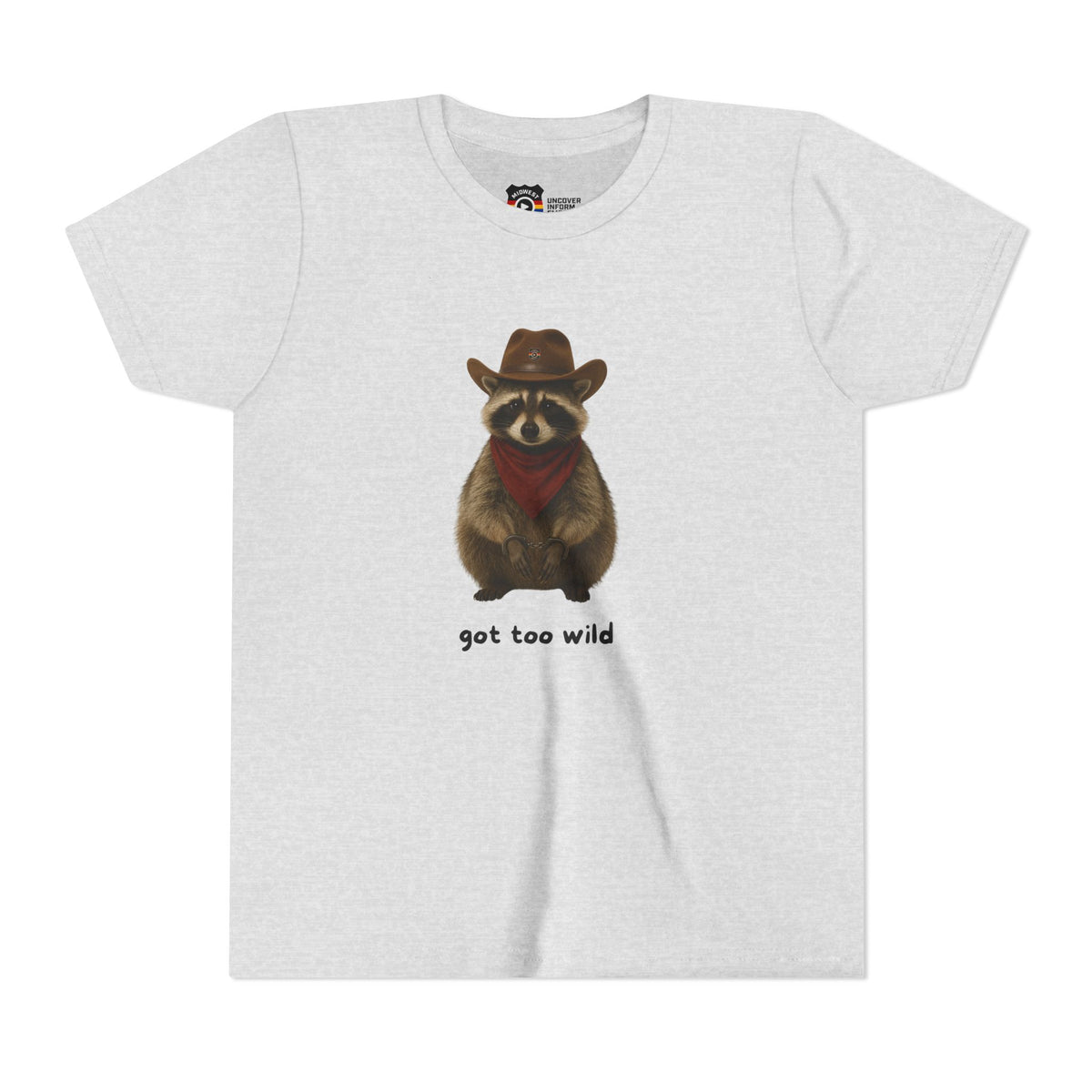 Youth Short Sleeve Tee 'Got Too Wild' Rebel the Raccoon