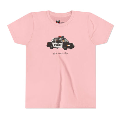 Youth Short Sleeve Tee Funny Police Car, 'Got Too Silly'