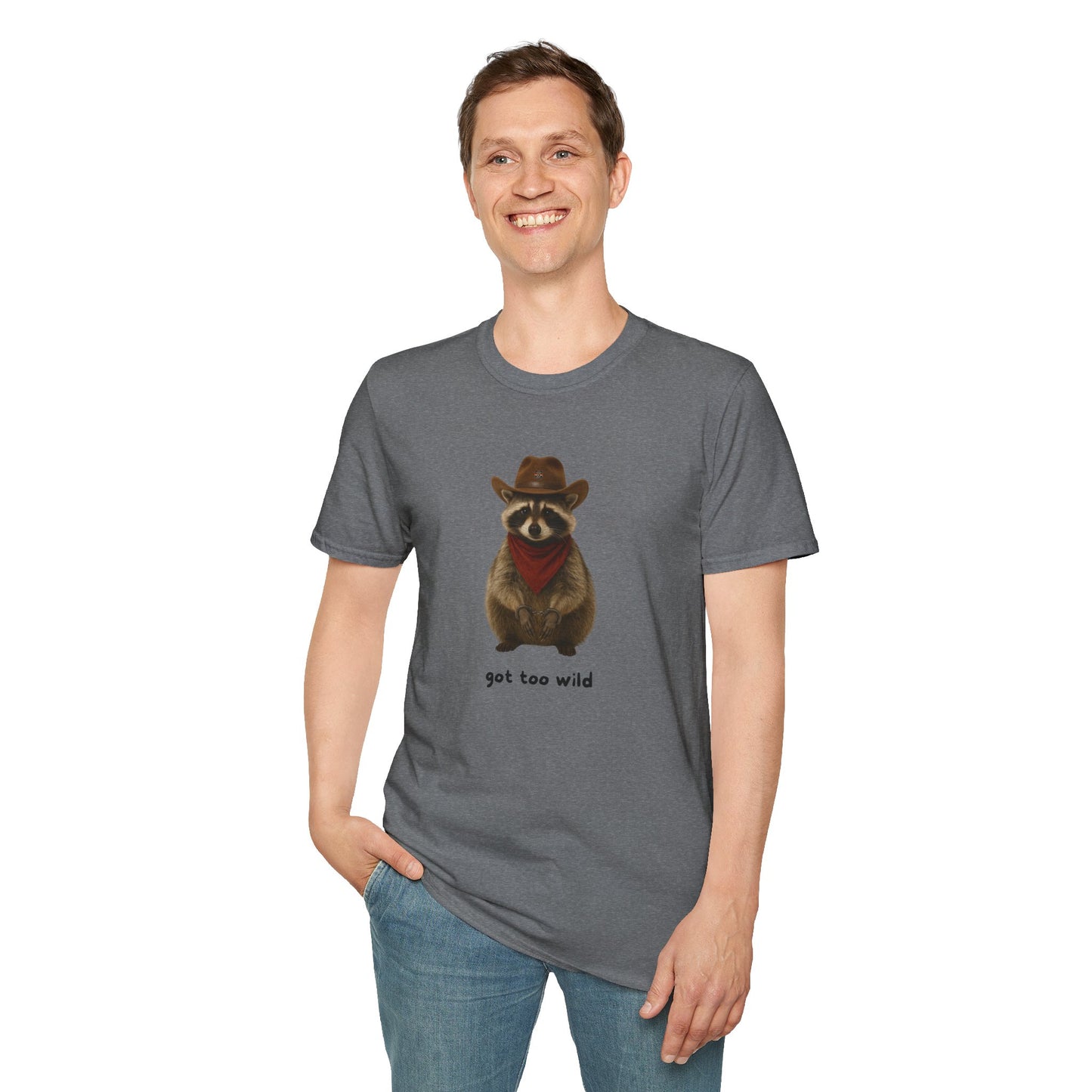 Got Too Wild Raccoon Cowboy Unisex Softstyle T-Shirt