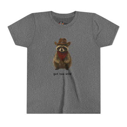 Youth Short Sleeve Tee 'Got Too Wild' Rebel the Raccoon