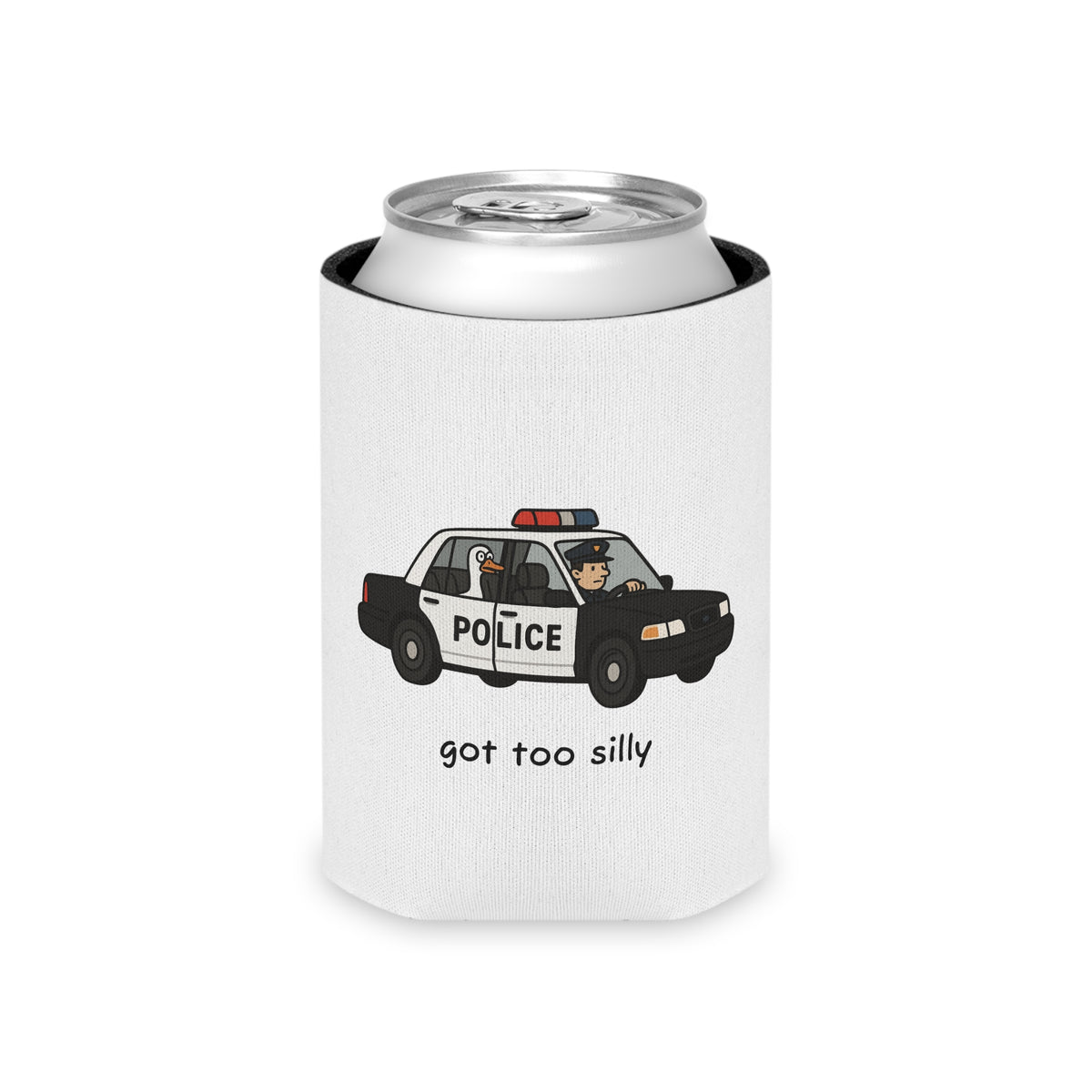 Can Cooler — "Got Too Silly" Police Car Novelty Can Cooler