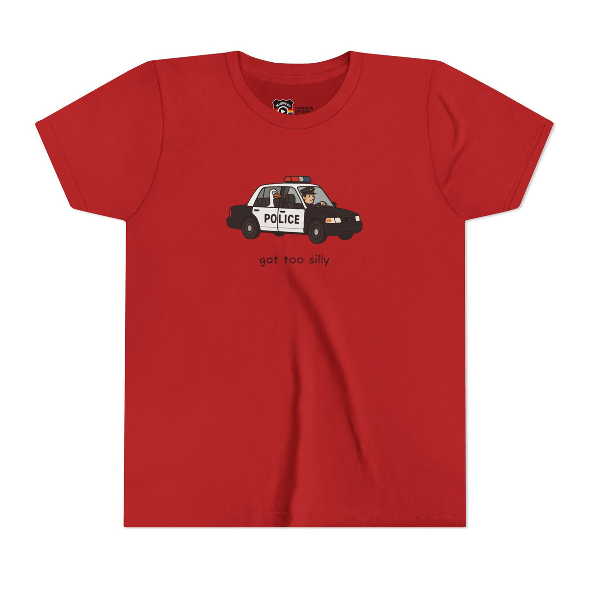 Youth Short Sleeve Tee Funny Police Car, 'Got Too Silly'