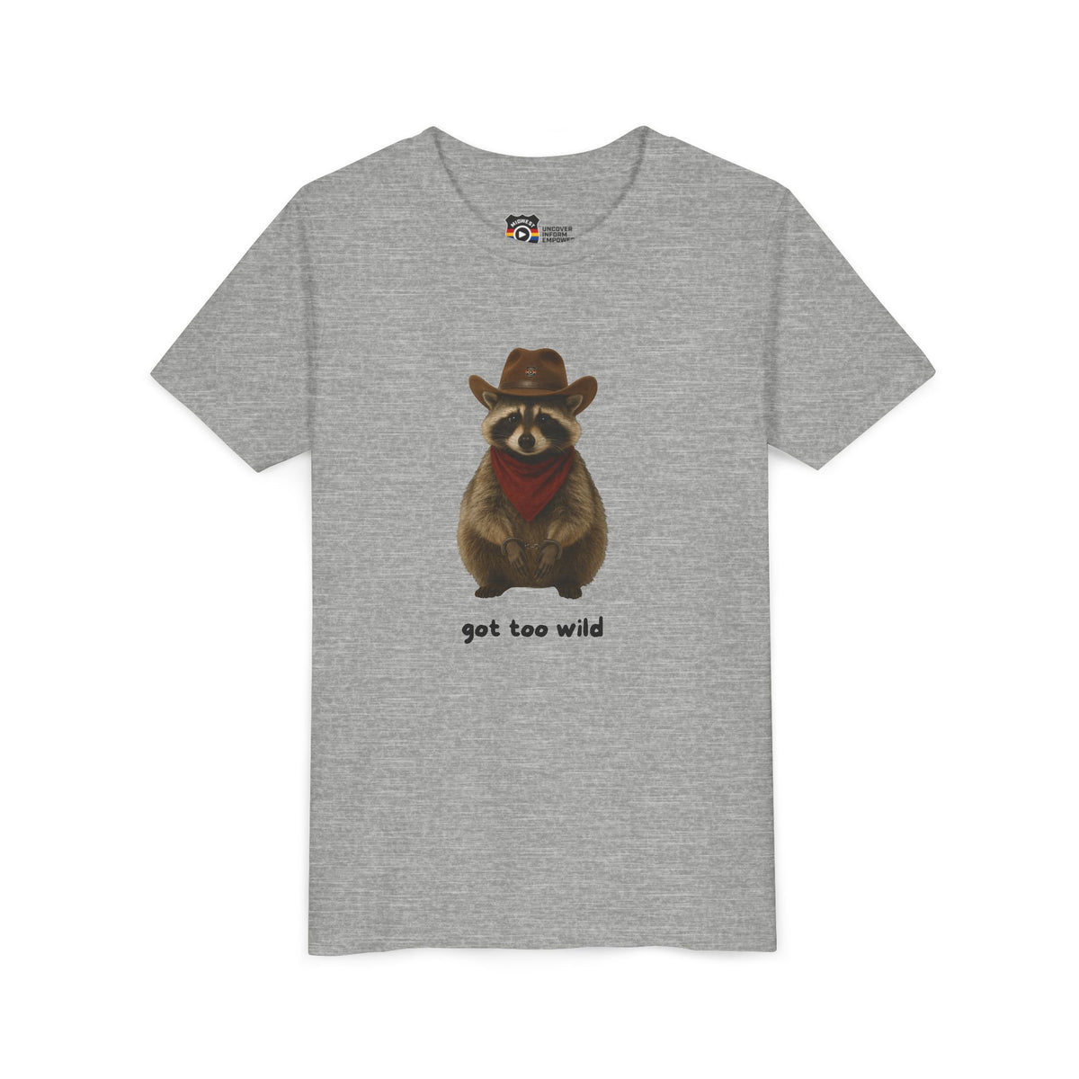 Youth Short Sleeve Tee 'Got Too Wild' Rebel the Raccoon