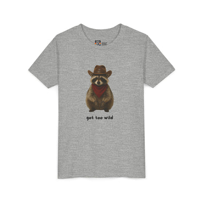 Youth Short Sleeve Tee 'Got Too Wild' Rebel the Raccoon