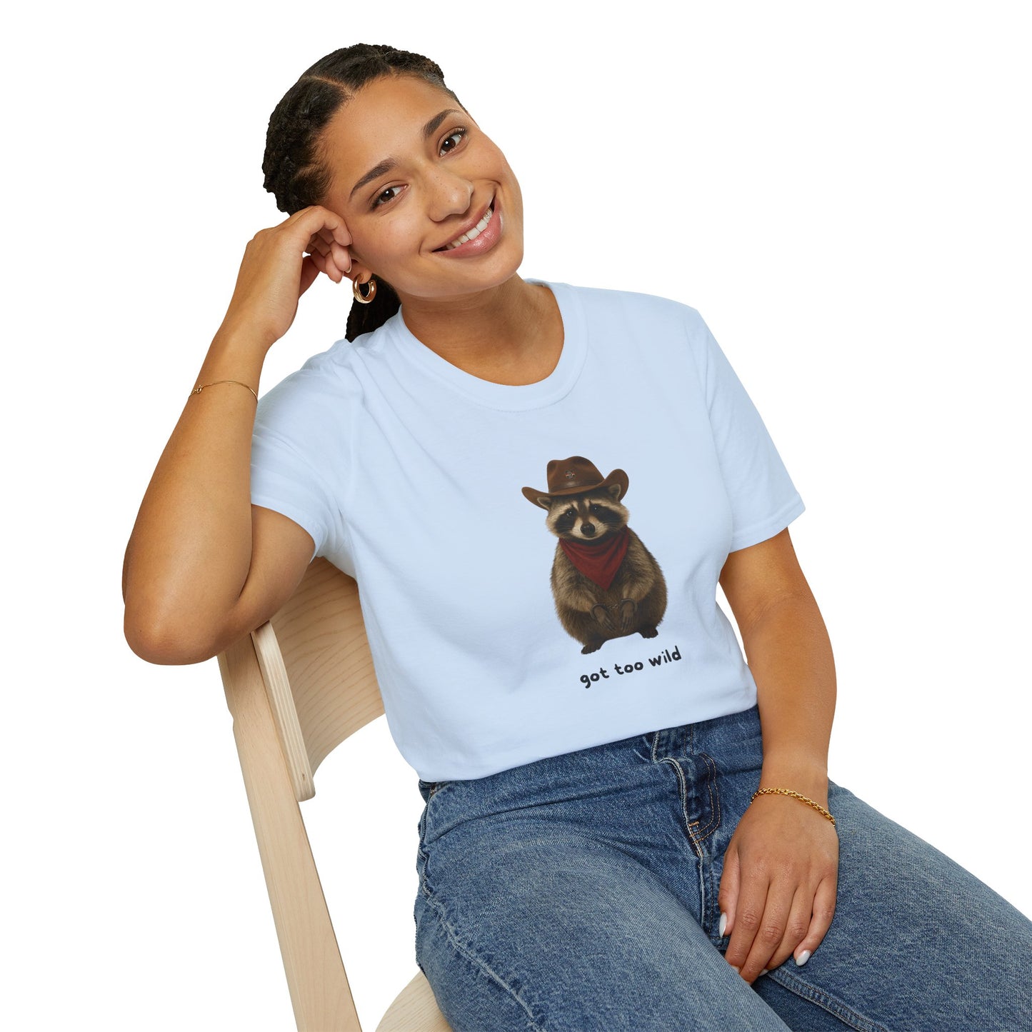 Got Too Wild Raccoon Cowboy Unisex Softstyle T-Shirt