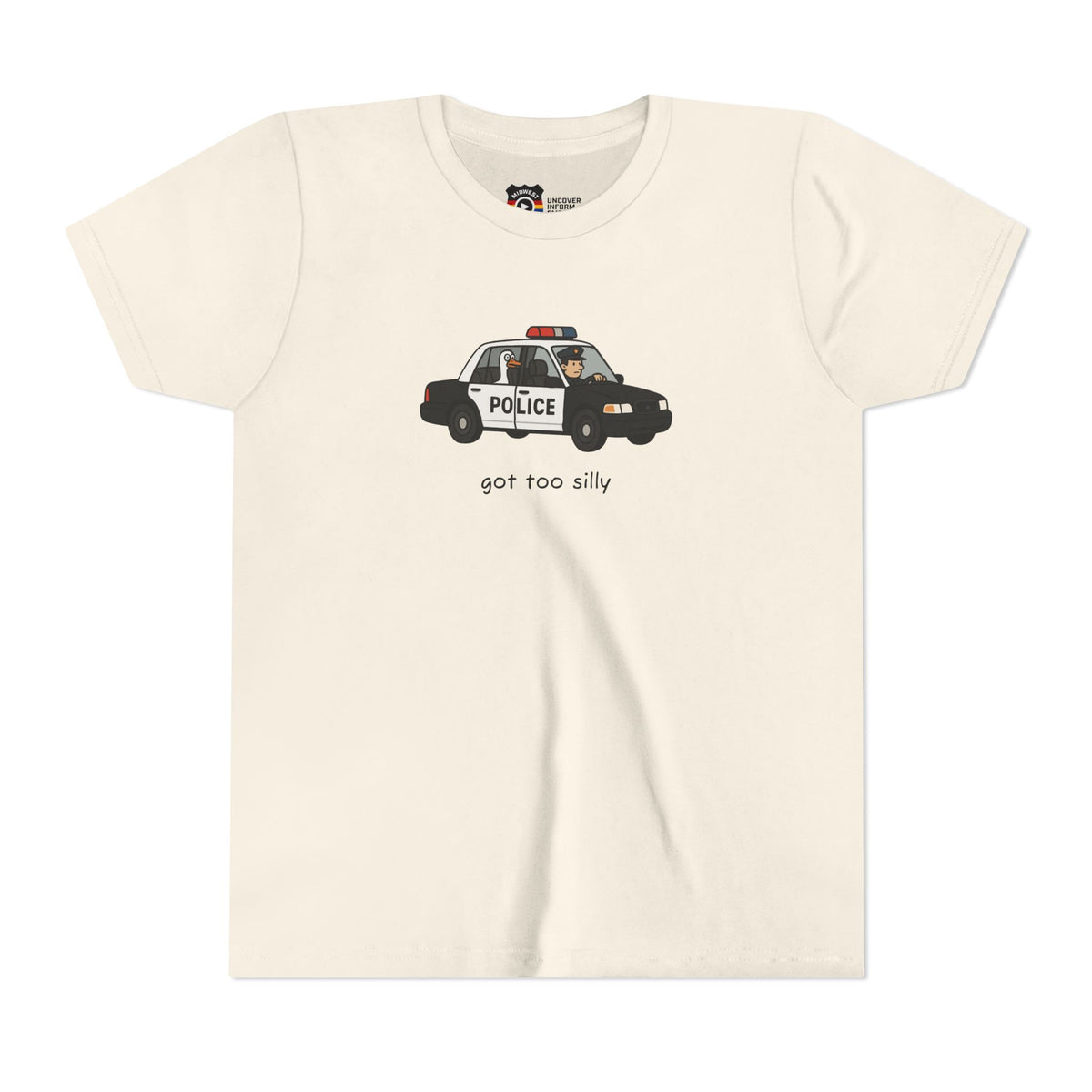 Youth Short Sleeve Tee Funny Police Car, 'Got Too Silly'