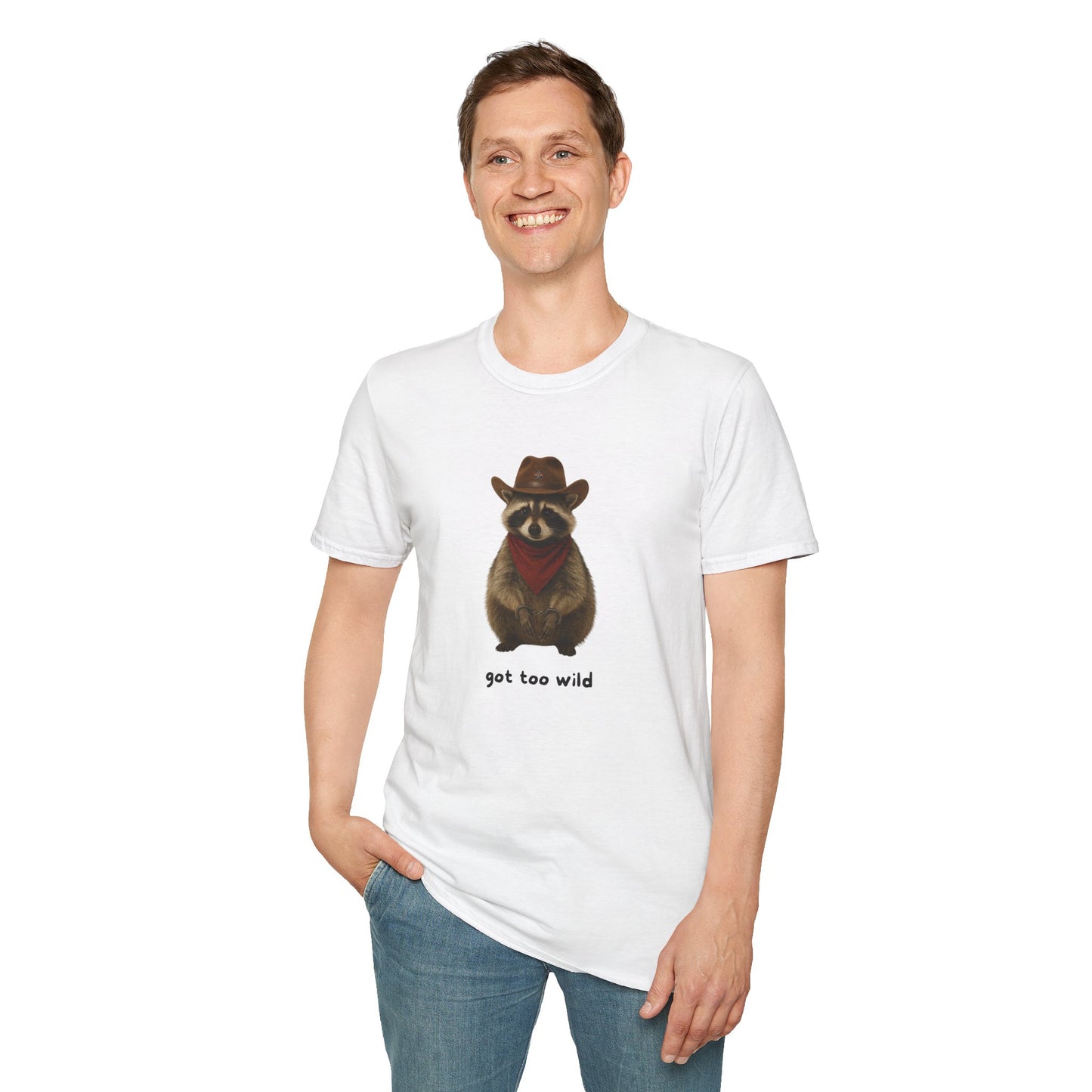 Got Too Wild Raccoon Cowboy Unisex Softstyle T-Shirt