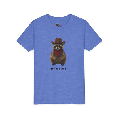Youth Short Sleeve Tee 'Got Too Wild' Rebel the Raccoon
