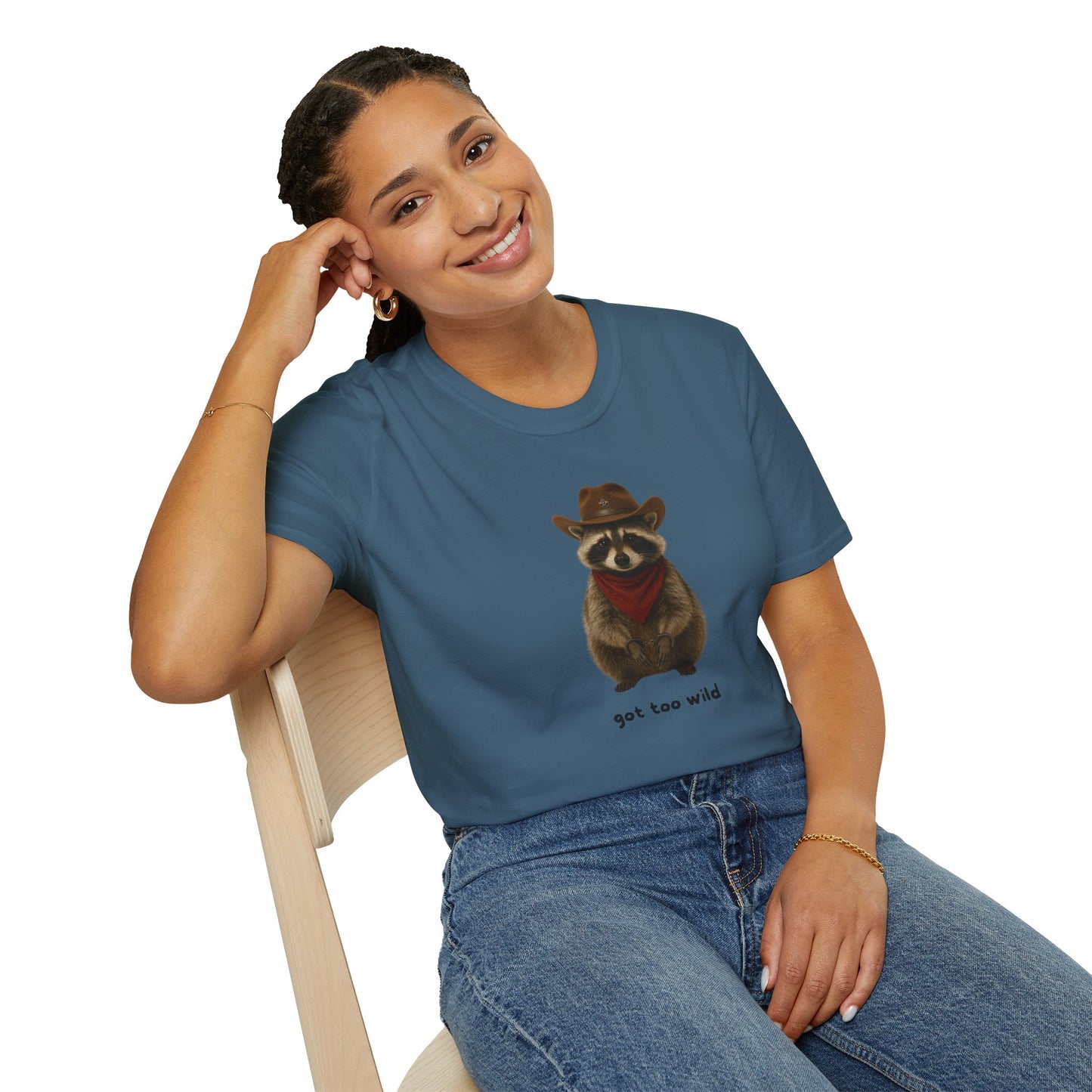 Got Too Wild Raccoon Cowboy Unisex Softstyle T-Shirt