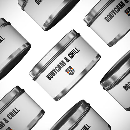 Tin Candle — "Bodycam & Chill", Scented Tin Candle (Midwest Safety Logo Design)