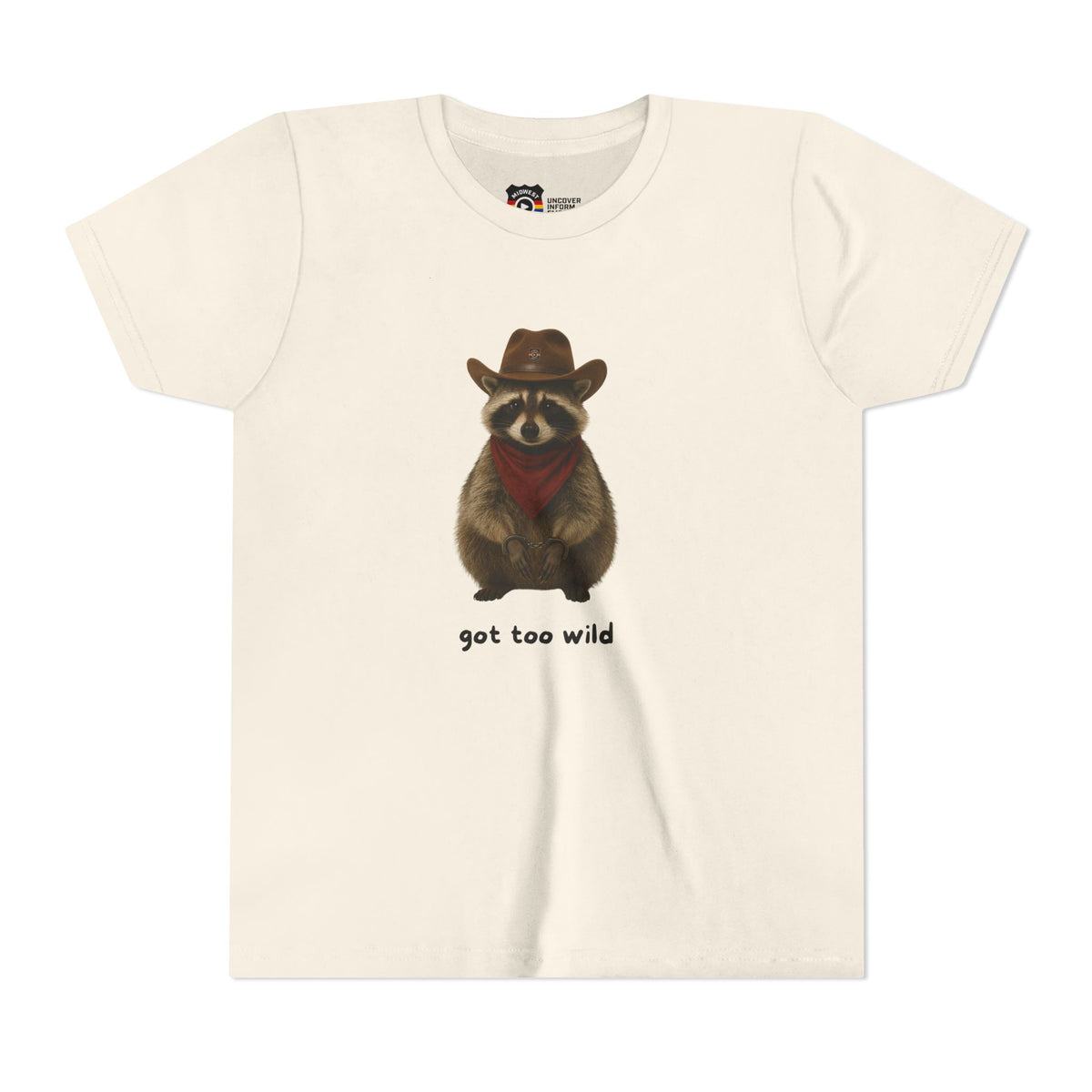 Youth Short Sleeve Tee 'Got Too Wild' Rebel the Raccoon