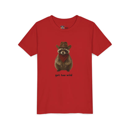 Youth Short Sleeve Tee 'Got Too Wild' Rebel the Raccoon