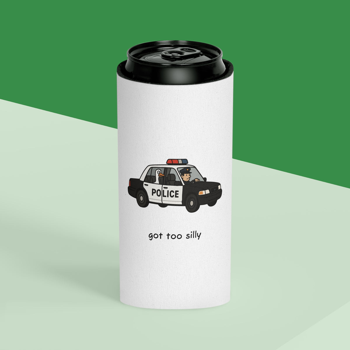 Can Cooler — "Got Too Silly" Police Car Novelty Can Cooler