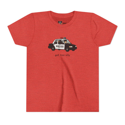 Youth Short Sleeve Tee Funny Police Car, 'Got Too Silly'