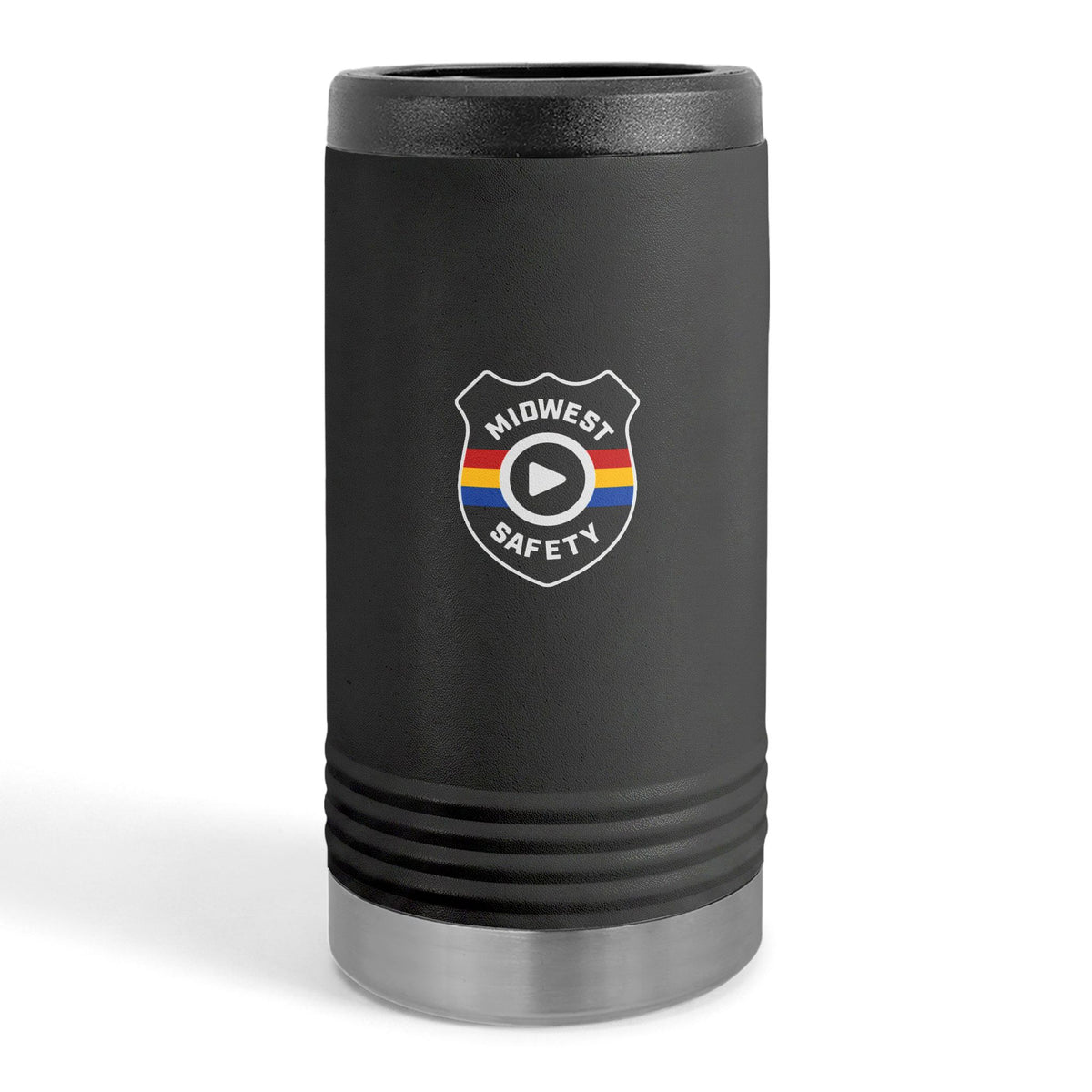 Midwest Safety Slim Beverage Holder – Retro Stripe Badge Can Cooler