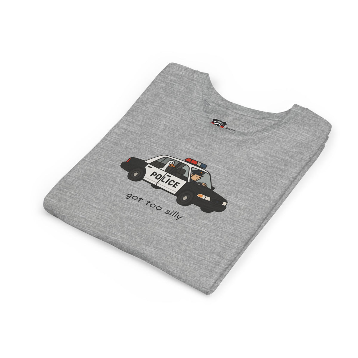Youth Short Sleeve Tee Funny Police Car, 'Got Too Silly'