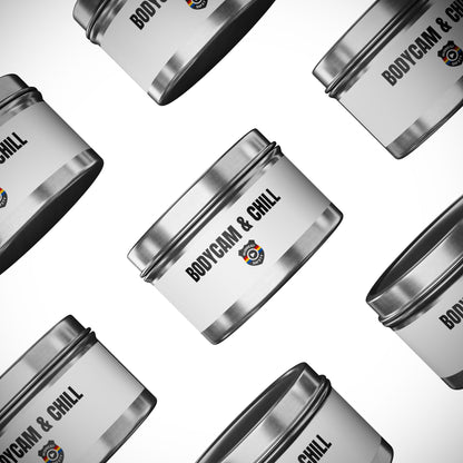Tin Candle — "Bodycam & Chill", Scented Tin Candle (Midwest Safety Logo Design)