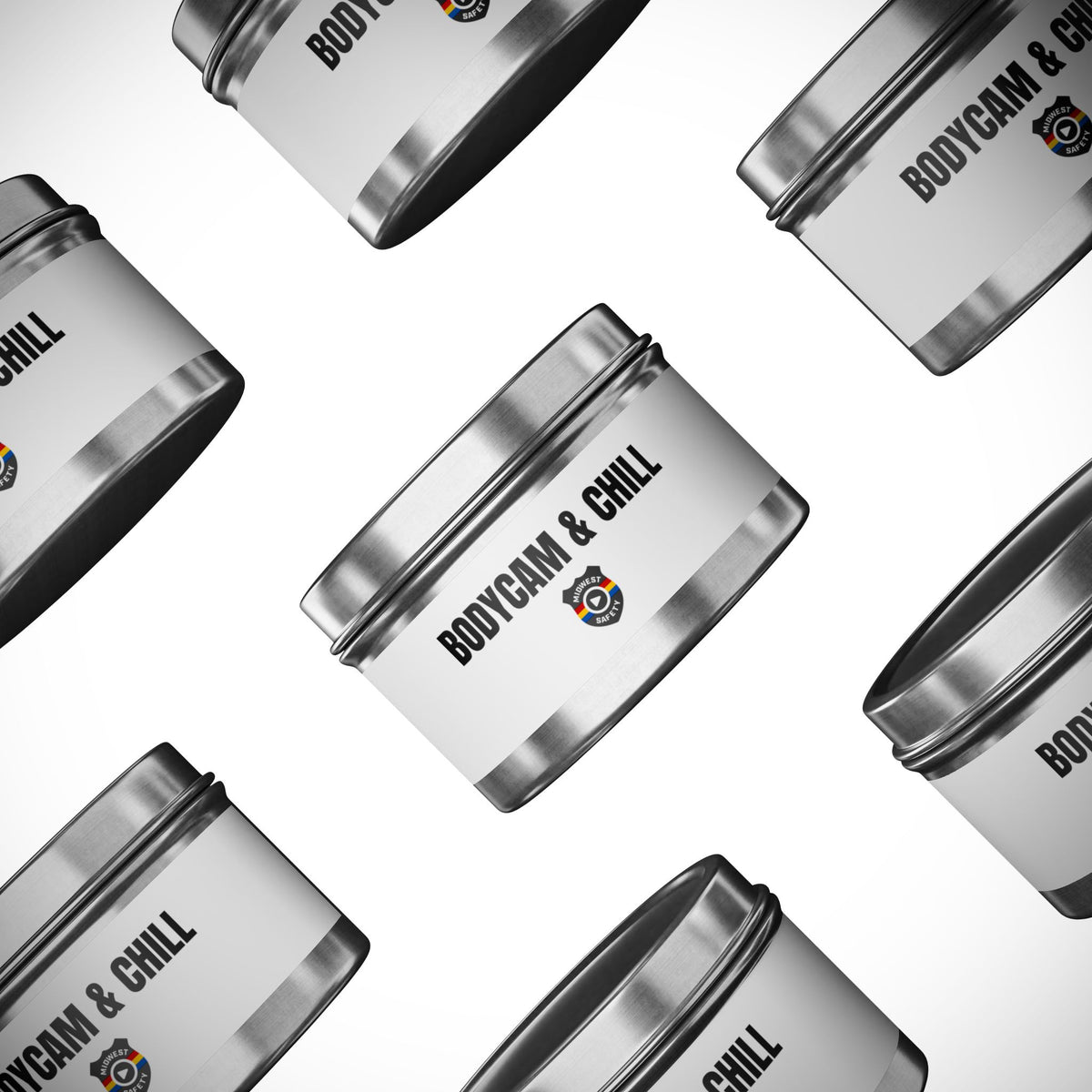 Tin Candle — "Bodycam & Chill", Scented Tin Candle (Midwest Safety Logo Design)