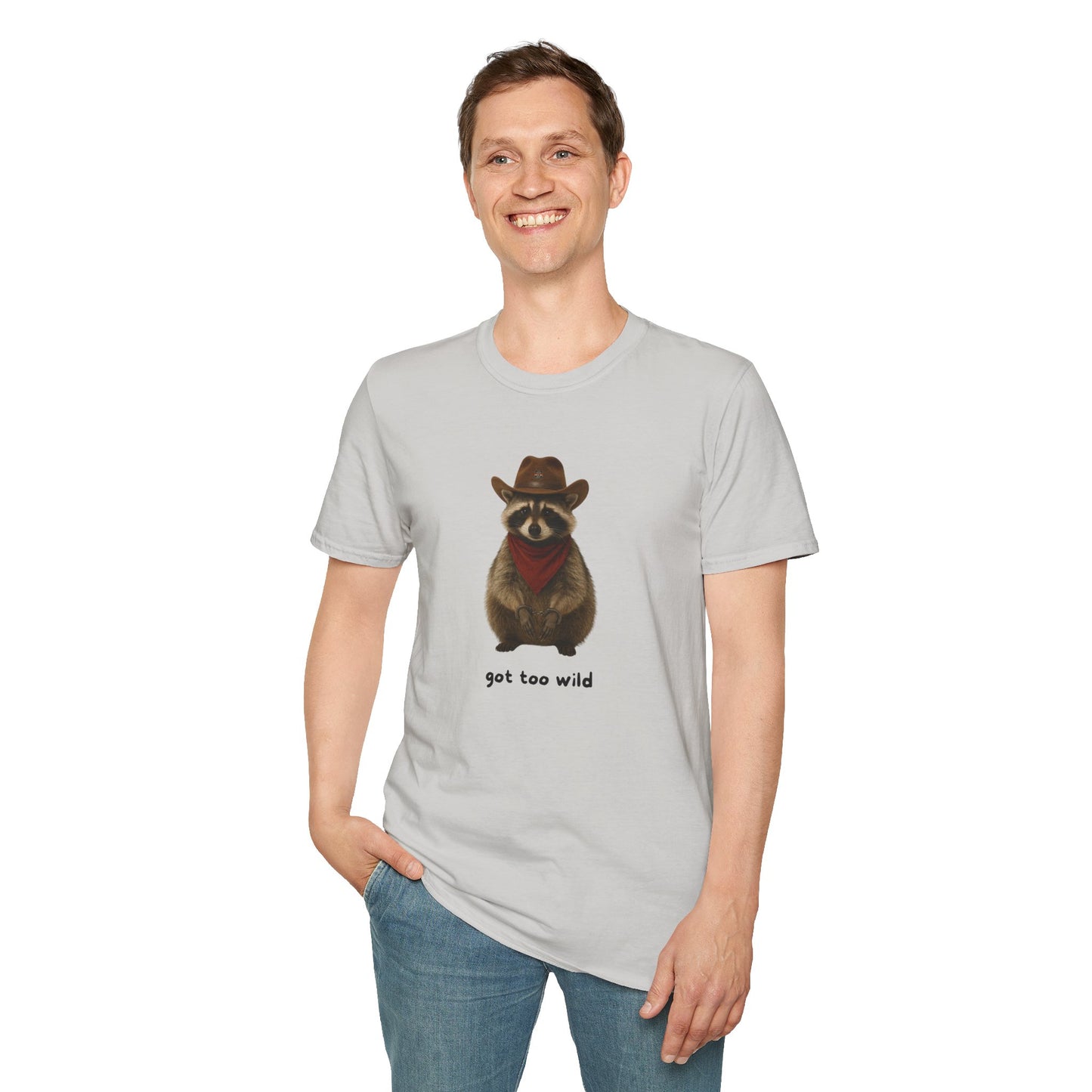 Got Too Wild Raccoon Cowboy Unisex Softstyle T-Shirt