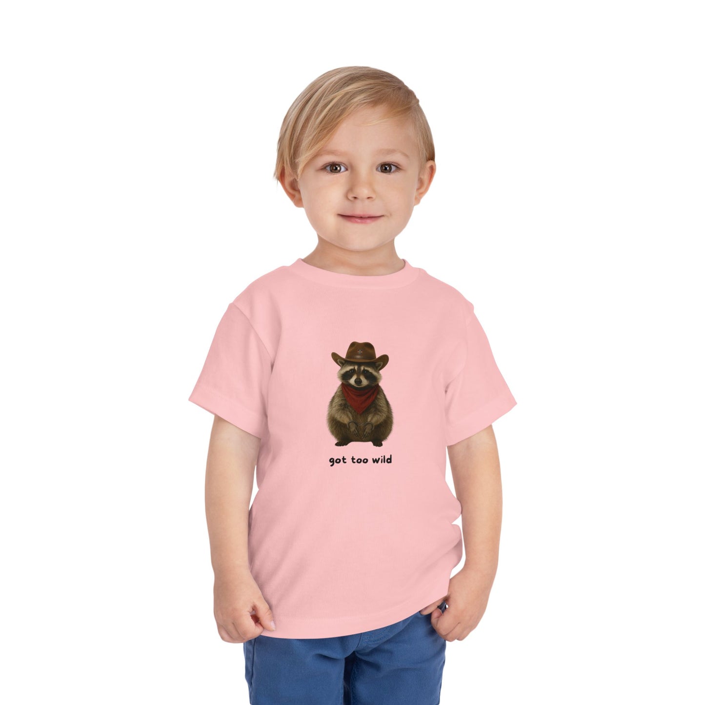 "Got Too Wild" Adorable Toddler T-Shirt with Cowboy Raccoon - "Got Too Wild" Design